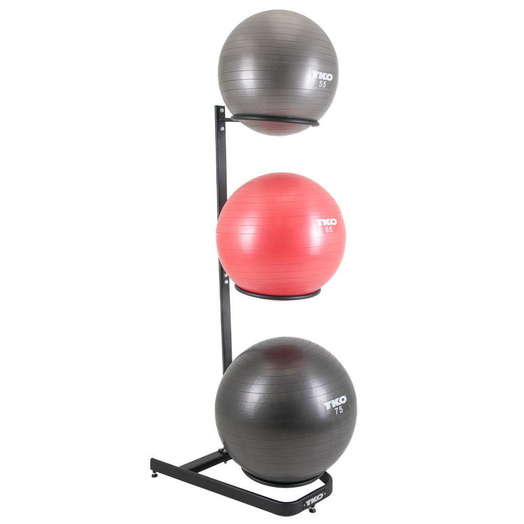 TKO Stability Ball Rack Commercial - Stores 3 Balls TKO Dumbell racks, power block stand, plate and bar storage, kettlebell racks, ball racks 853FBR3-BStabilityBallRackloaded_1024x1024_2922c5bd-fed8-4a64-9eed-e8f4108e9bee
