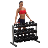 Body Solid GDR363 3-Tier Dumbbell Rack Body Solid Dumbell racks, power block stand, plate and bar storage, kettlebell racks, ball racks GDR363_WDB_Hero031-480x480